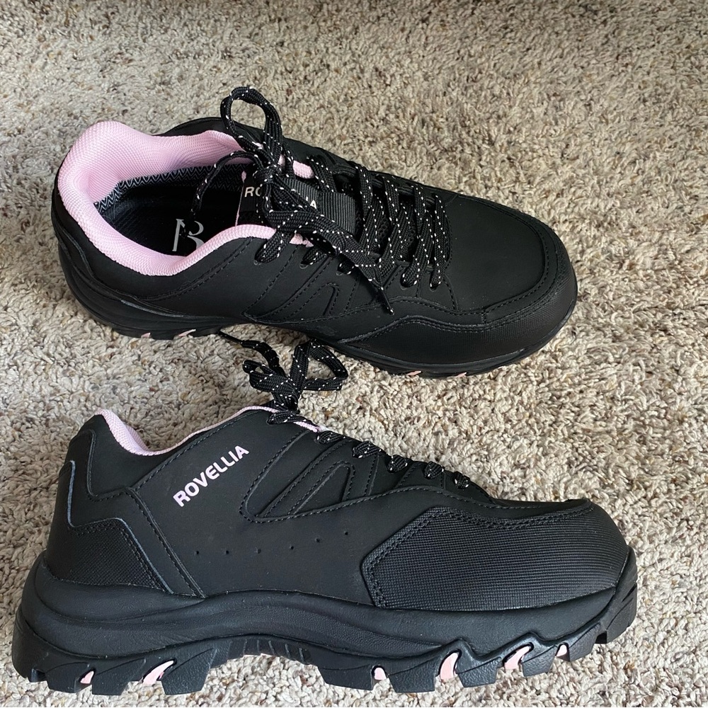 Black and Pink Women's Trail Sneakers